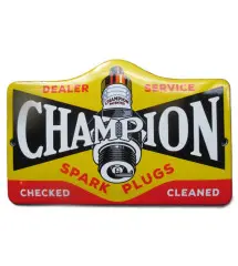 plaque décorative emaillée blason champion bougie 12x8 cm tole email garage