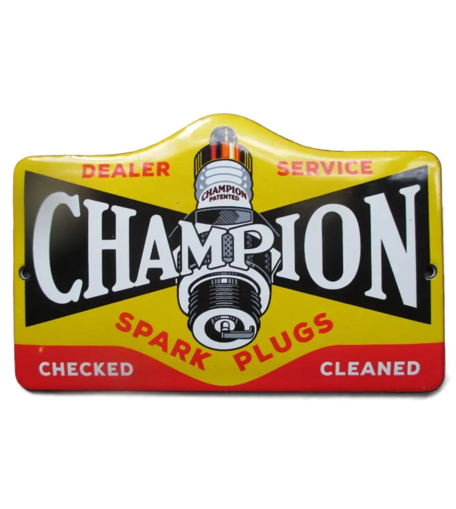 plaque décorative emaillée blason champion bougie 12x8 cm tole email garage