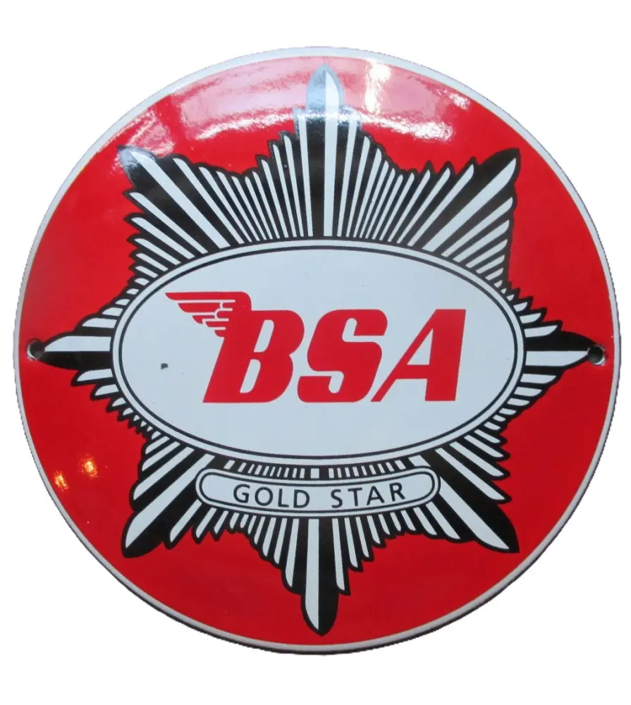 plaque décorative emaillée BSA motorcycle rouge 12 cm tole email deco métal garage