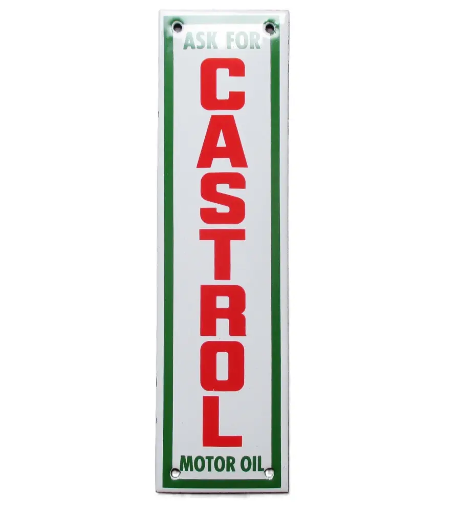 plaque décorative emaillée castrol motor oil rectangulaire 20x5.5cm deco garage huile E63