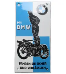 plaque décorative emaillée moto bmw fahren sie sicher tole rect 20x10 cm deco garage 6C