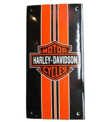 plaque décorative emaillée logo harley davidson bande orange 20x10 cm deco garage