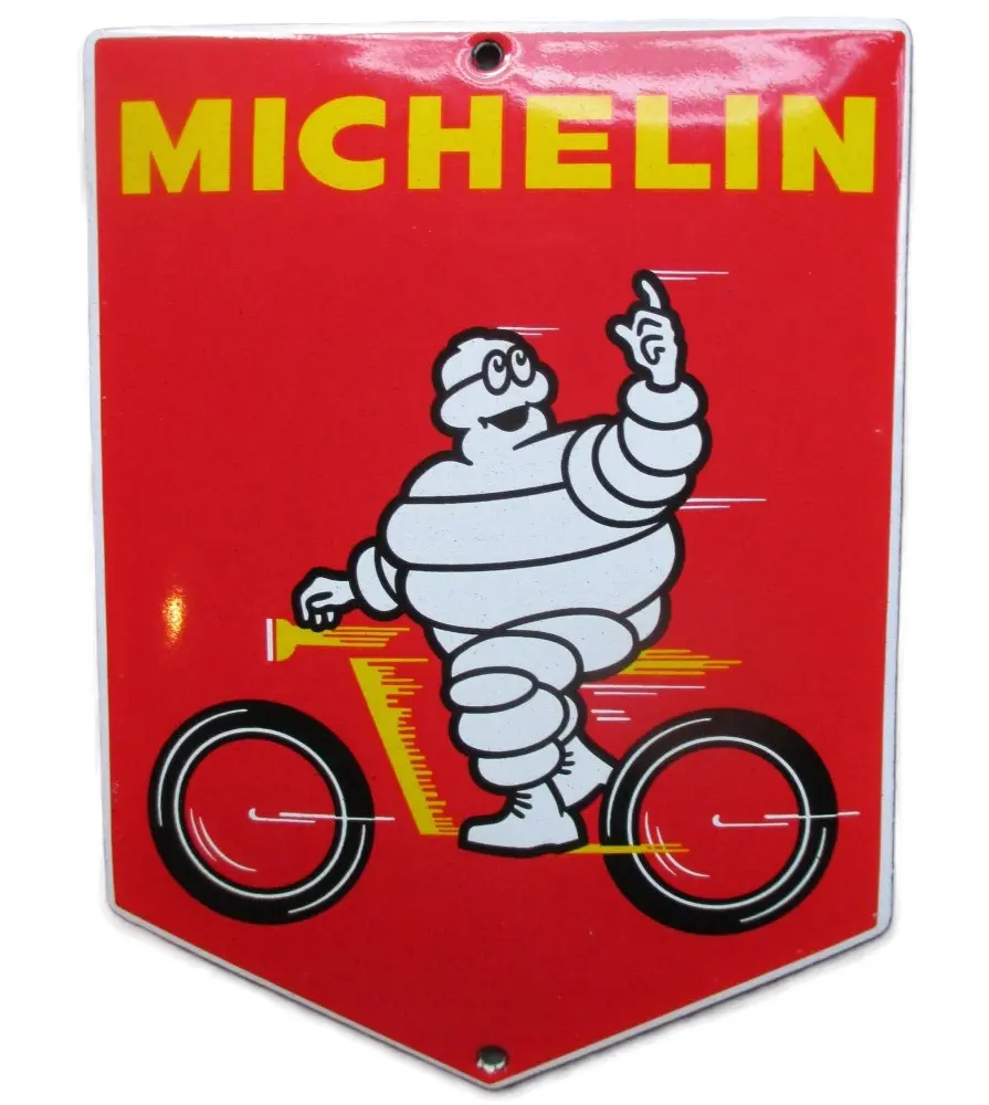 plaque décorative emaillée pointu michelin velo fond rouge 15x11 tole email F36 plaque décorative emaillée pointu michelin velo fond rouge 15x11 tole email F36
