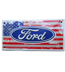 plaque décorative emaillée logo ford sur drapeau des usa 20x10 cm deco garage 22C