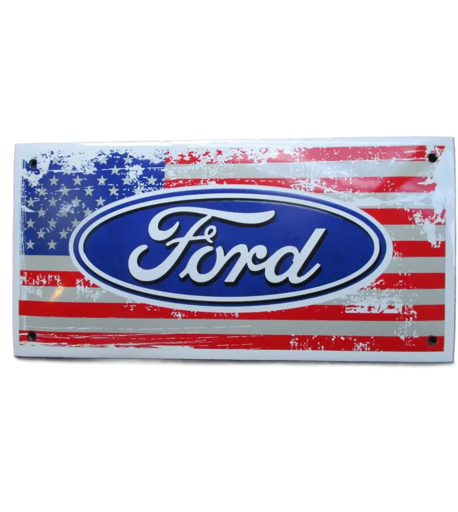 plaque décorative emaillée logo ford sur drapeau des usa 20x10 cm deco garage 22C