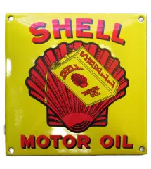 mini enamelled plate shell motor oil shell red square 12 cm tole email deco metal garage