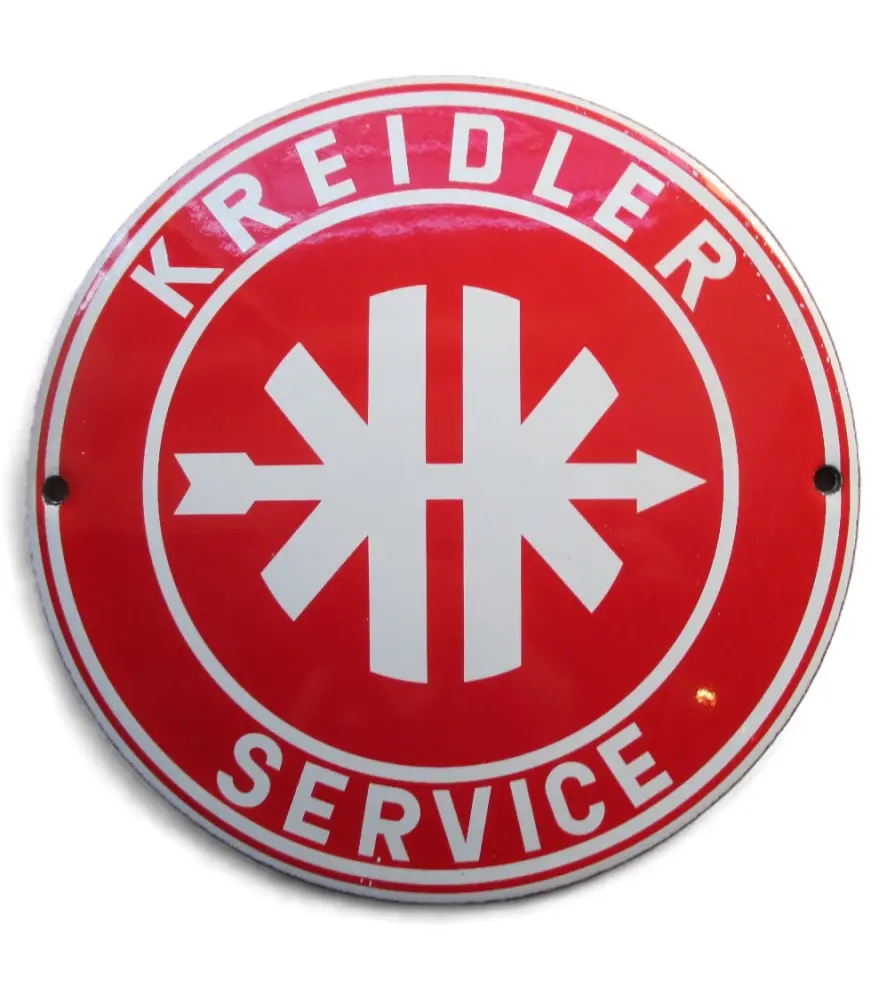 plaque décorative emaillée kreidler service rouge ronde 12 cm tole email deco métal garage
