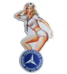 Mini Enamelled Plate Pin Up Marine Blue Logo Mercedes Car Tole Email Deco Garage