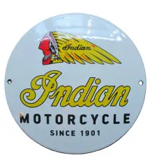 plaque décorative emaillée indian motorcycle ronde 12 cm tole email deco métal garage