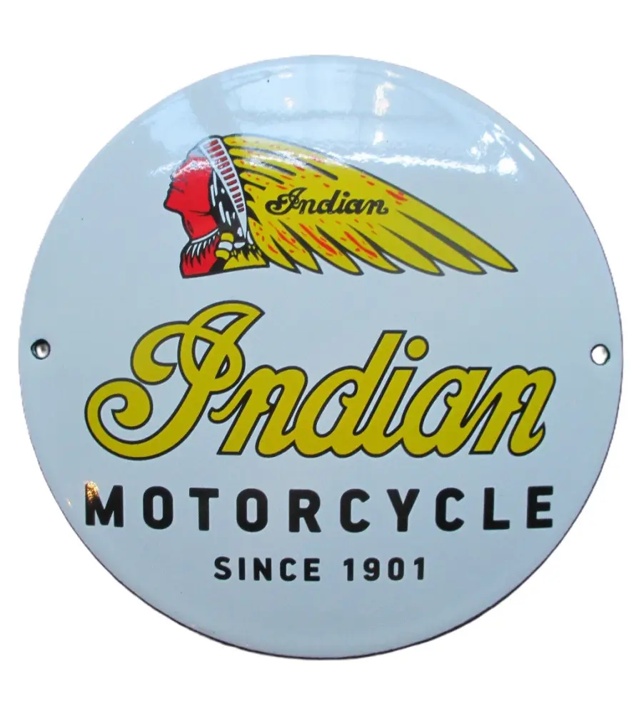 plaque décorative emaillée indian motorcycle ronde 12 cm tole email deco métal garage