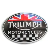 plaque décorative emaillée triumph motorcycle damiers drapeau uk 15x10cm tole email deco métal garage 87C