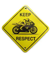 plaque décorative emaillée keep respect moto 12x12cm tole email ronde 12cm deco métal garage