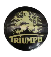 plaque décorative emaillée triumph noir et doré tole email ronde 12cm deco métal garage 48M