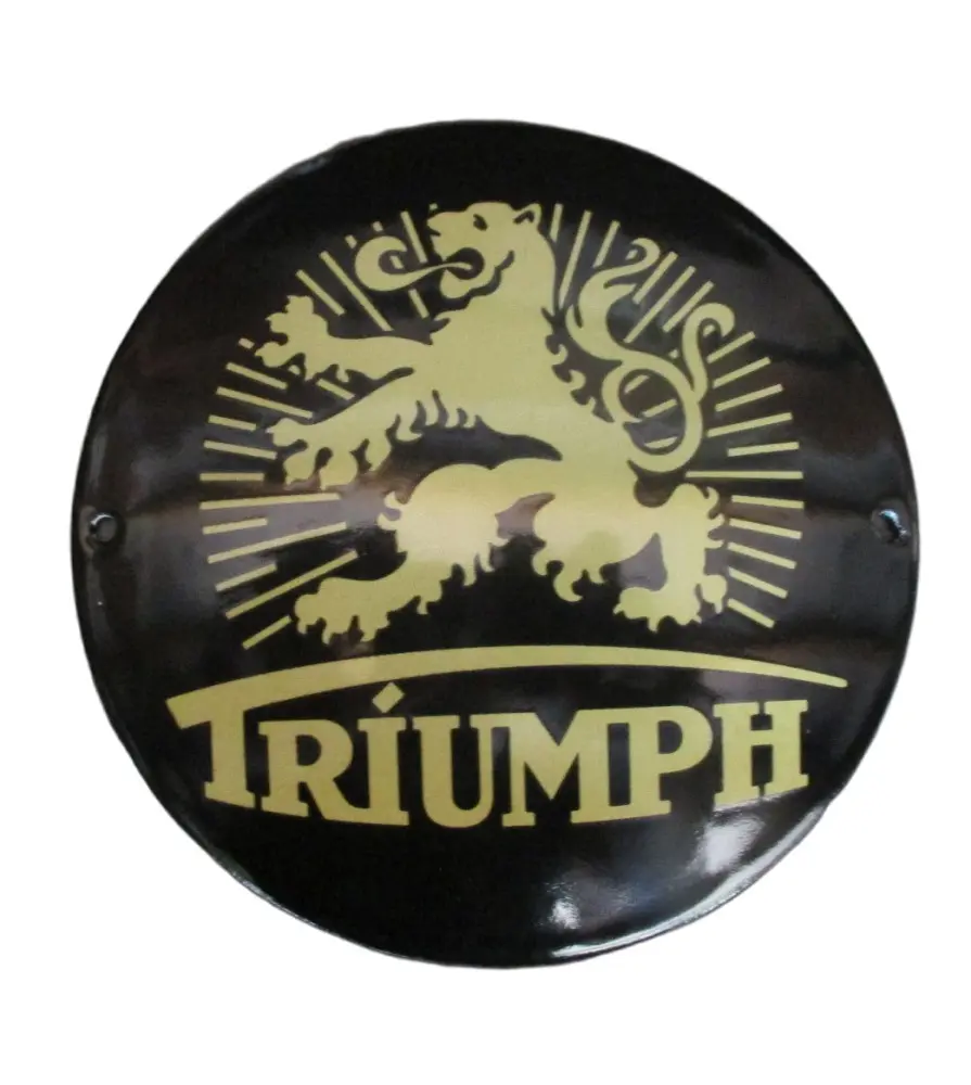 plaque décorative emaillée triumph noir et doré tole email ronde 12cm deco métal garage 48M