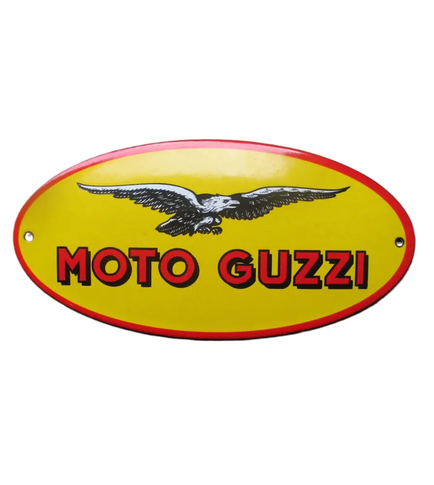 Mini Enamelled Plate Moto Guzzy Oval Yellow-Orange14x10cm Motor Oil Deco Garage Email