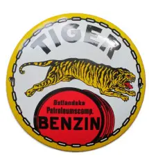 plaque décorative emaillée tiger benzin tole ronde 12cm deco métal garage huile essence