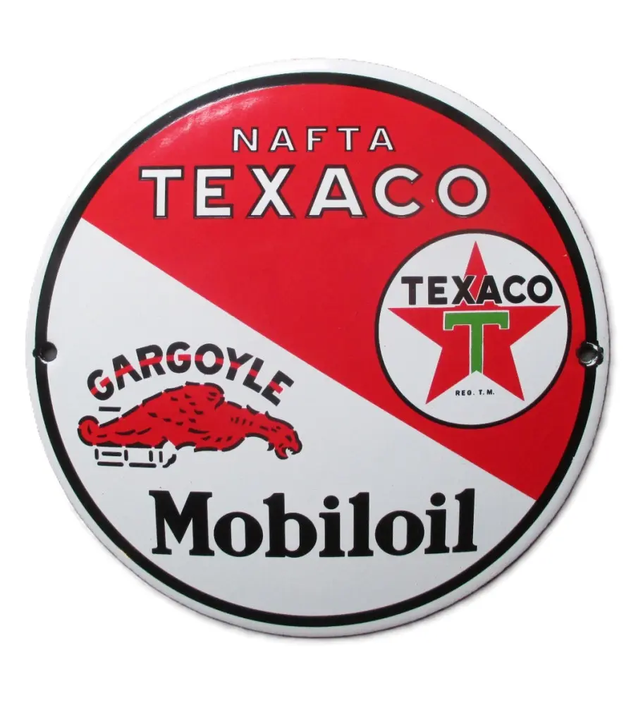 Mini Enamelled plate texaco mobiloil round tole 12cm deco metal garage oil