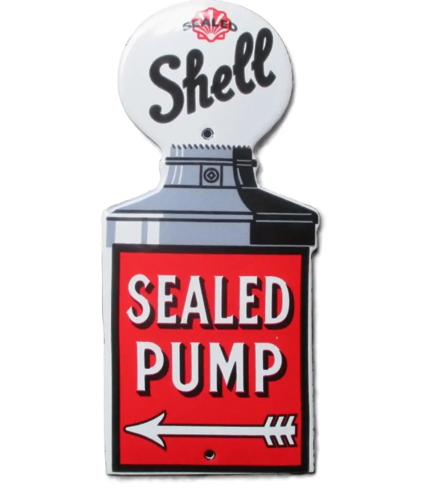mini enamelled plate pump petrol shell 15x 7cm tole email deco garage