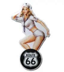 Mini Enamel Plate Pin Up Logo Route 66 Black Tole Email Deco Garage