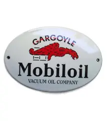 Mini enamelled plate gargoyle mobiloil oval 14x10cm motor oil deco garage email