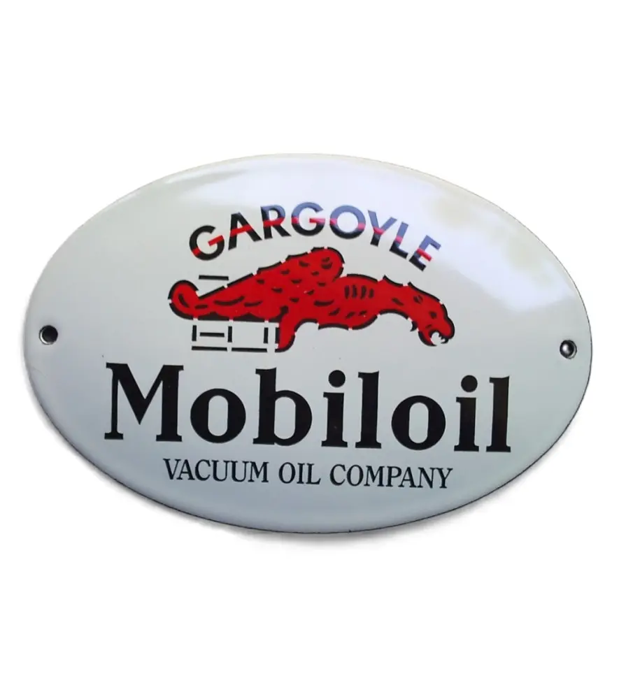 Mini enamelled plate gargoyle mobiloil oval 14x10cm motor oil deco garage email