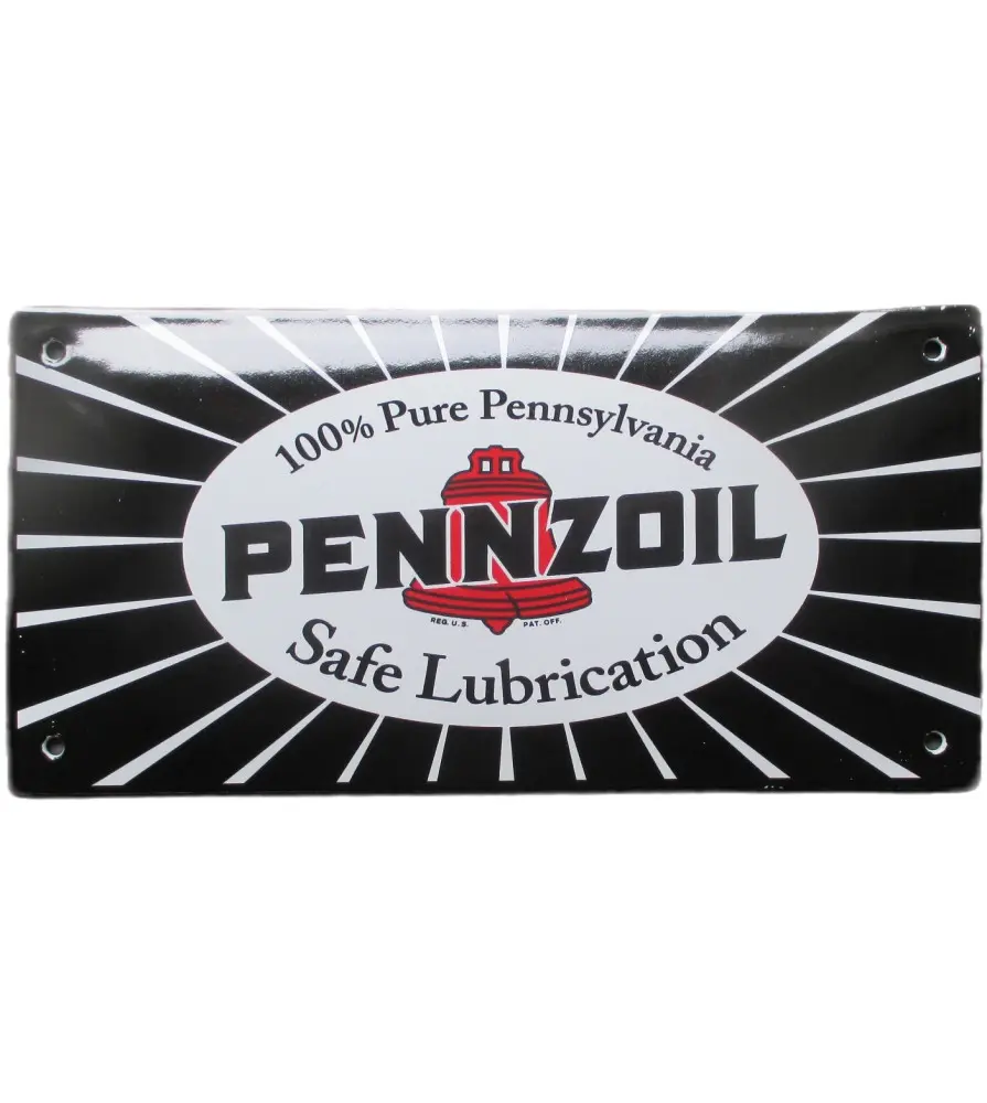 Mini enamelled plate Pennzoil rectangular black 20x10 cm motor oil deco garage oil