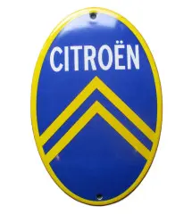 Mini enamelled plate Citroen logo blue and yellow oval shape 15x10cm motor oil deco garage oil