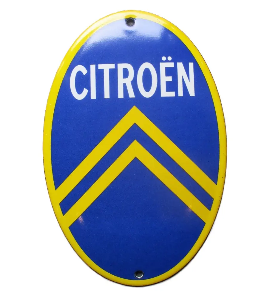 Mini enamelled plate Citroen logo blue and yellow oval shape 15x10cm motor oil deco garage oil