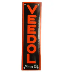 Mini Enamelled Plate Veedol Rectangular Black Orange 20x5.5cm Motor Oil Deco Garage Oil