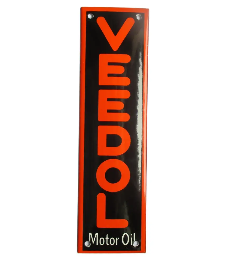 Mini Enamelled Plate Veedol Rectangular Black Orange 20x5.5cm Motor Oil Deco Garage Oil