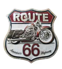 plaque blason moto route 66 americas highway 30cmcm tole emboutie metal garage