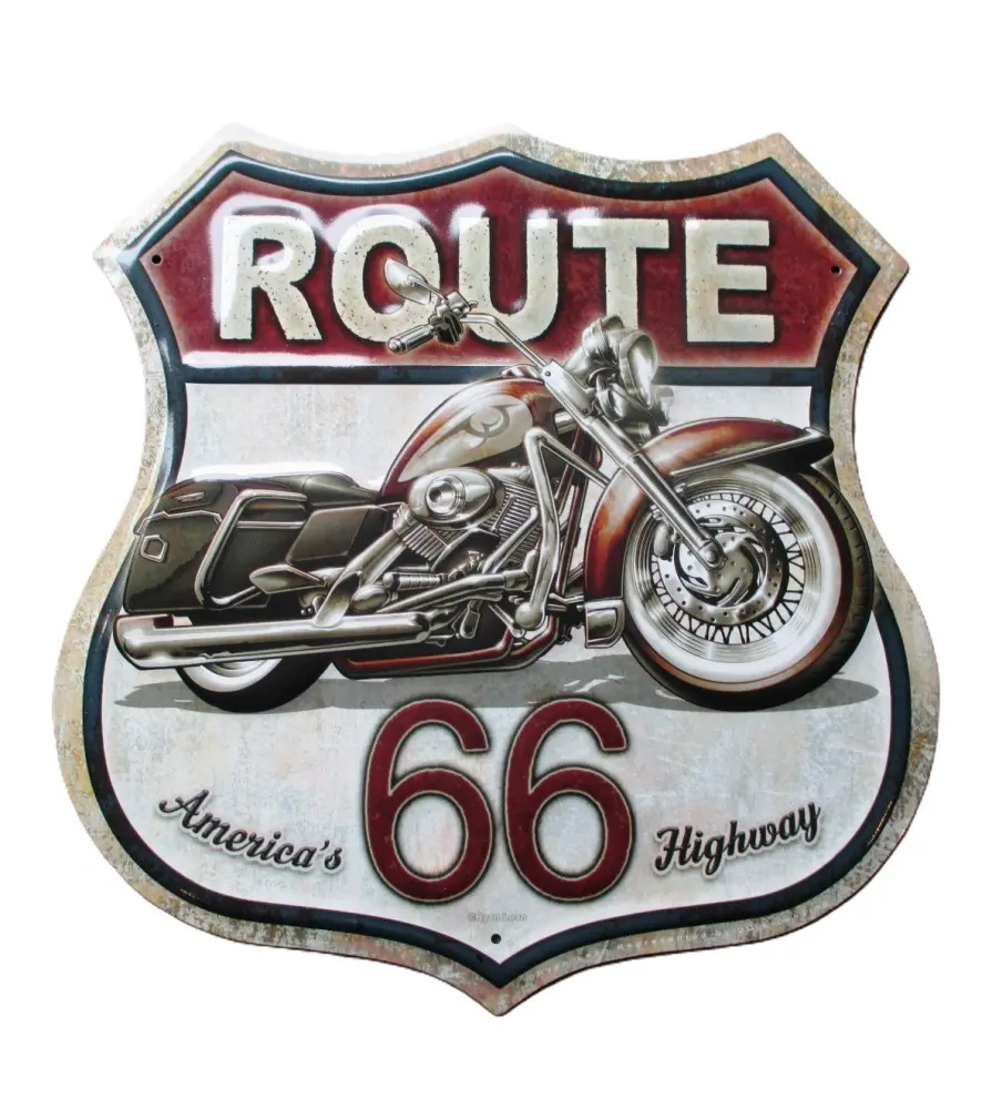 Plate blazon motorcycle road 66 americas highway 30cmcm tole stamped metal garage