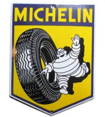 Mini Michelin Enamel Plate Blue and Yellow Tire Tole Email