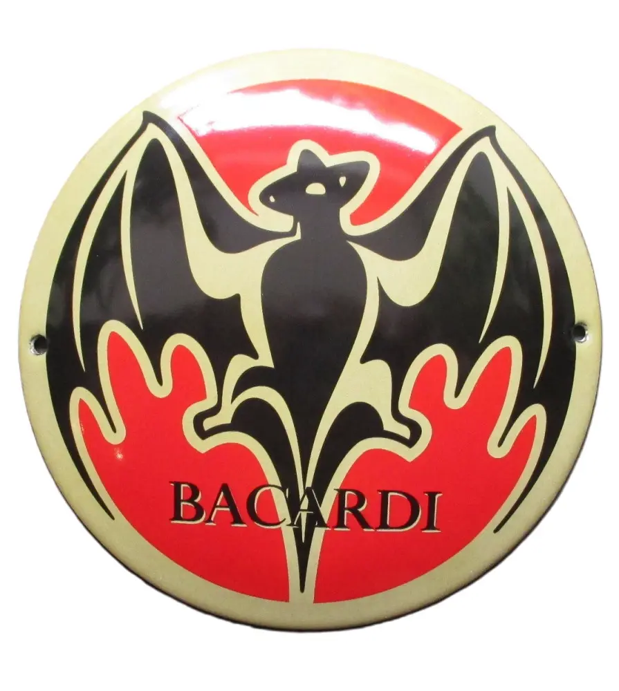 mini enamelled plate bacardi round bald smile tole email