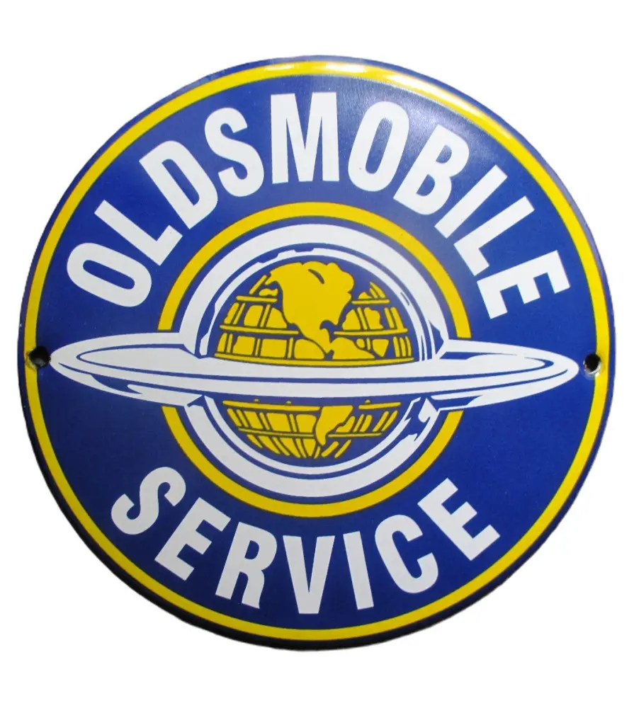 Mini Enamel Plate Oldsmobile Service Blue 12cm Tole Email USA