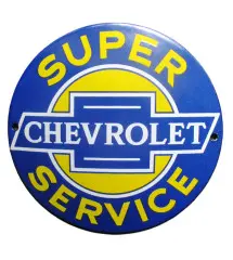Mini Enamel Plate Chevrolet Super Service Blue 12cm Tole Email USA