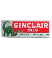 Mini Enamelled Plate Sinclair Oils Dino Oil 20x7cm Tole Email USA