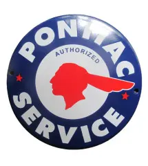 plaque décorative emaillée pontiac service bleu 12cm tole email usa