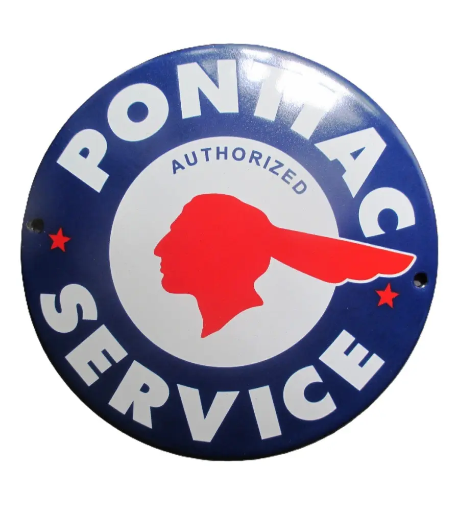 Mini Enamel Plate Pontiac Service Blue 12cm Tole Email USA