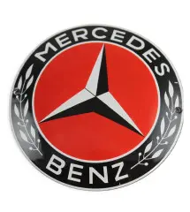 Mini Enamelled Plate Mercedes Round Red Tower Black Auto Tole Email Pub Garage