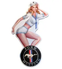 Mini Enamelled Pin Up Plate in Sailor\\\'s Suit Ford Mustang Logo Blacktole Email Deco Garage