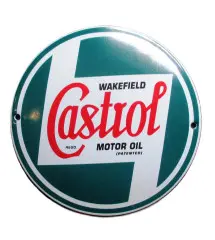 plaque décorative emaillée castrol motor oil ronde verte tole emai A1