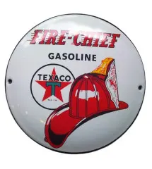 plaque décorative emaillée texaco fire chief gasoline pompier tole