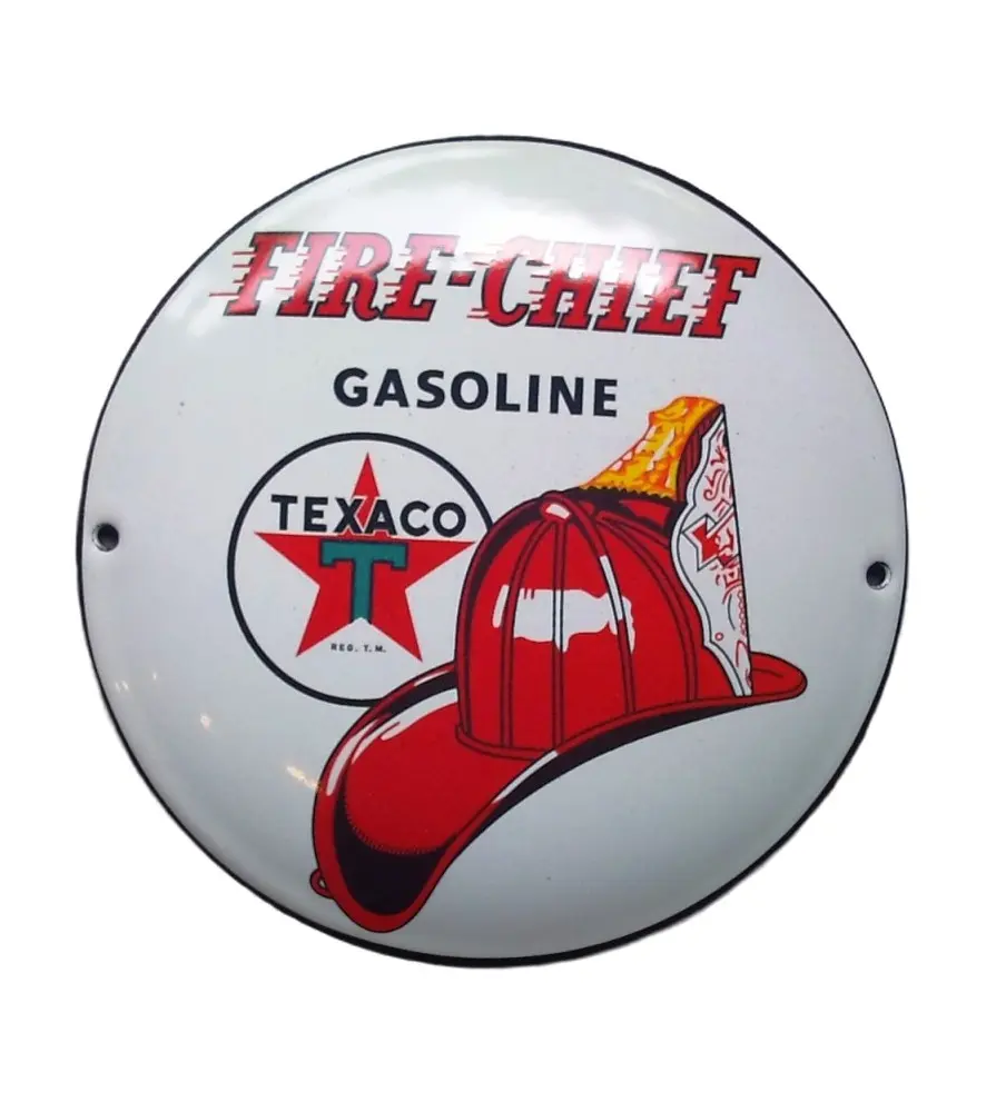 Mini Enamelled Plate Texas Fire Chief Gasoline Firefighter Tole