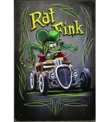 plaque rat fink dans un hot rod 30x20cm tole kustom kulture pinstriping