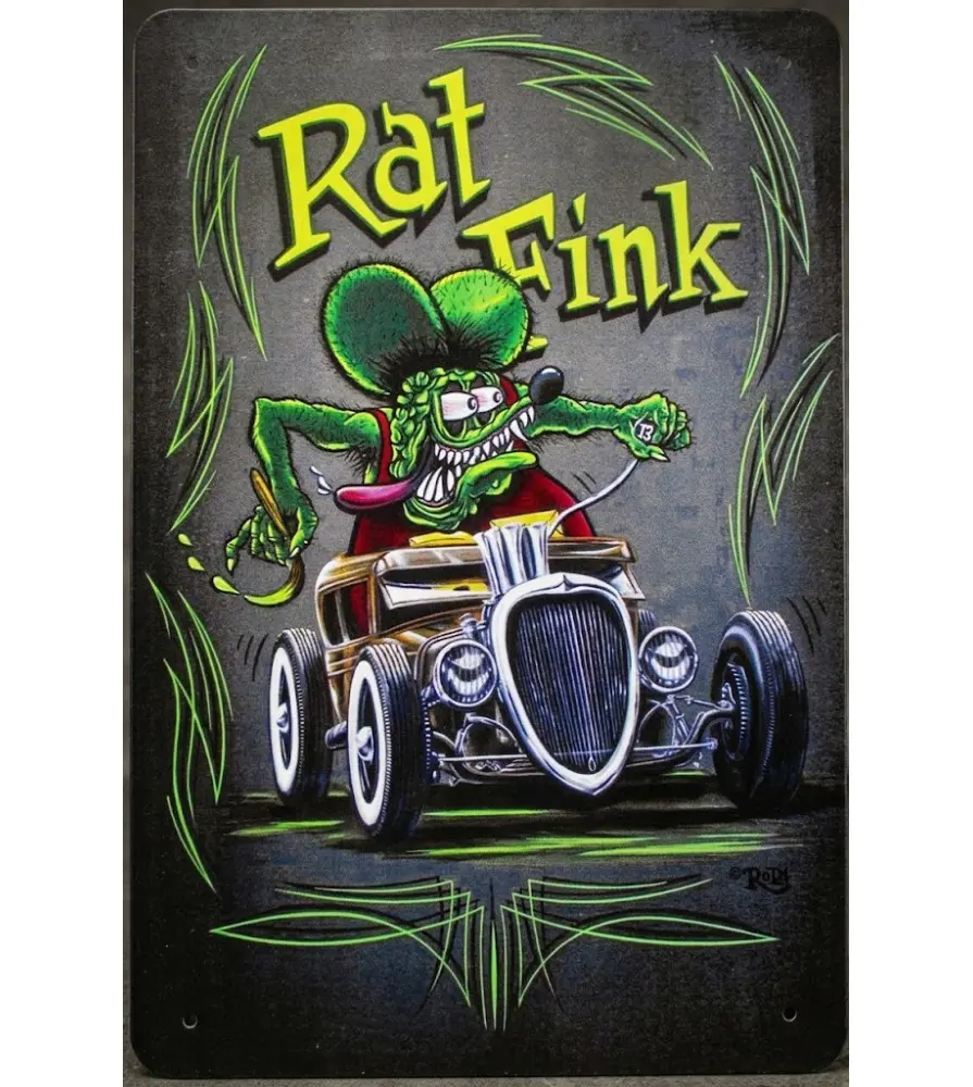 FINK rat plate in a hot rod 30x20cm TOLE Kustom Kulture Pinstriping