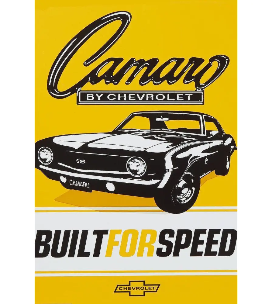 Vintage Decorative Metal Sign - Chevrolet Camaro "Built For Speed" - 8x12 Inches Vintage Decorative Metal Sign - Chevrolet Camaro "Built For Speed" - 8x12 Inches