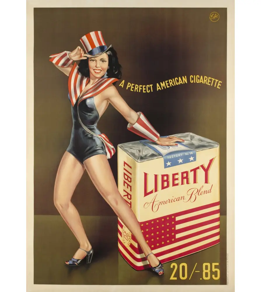 Liberty Cigarette" Vintage Tin Sign - Pin-up American Retro Style