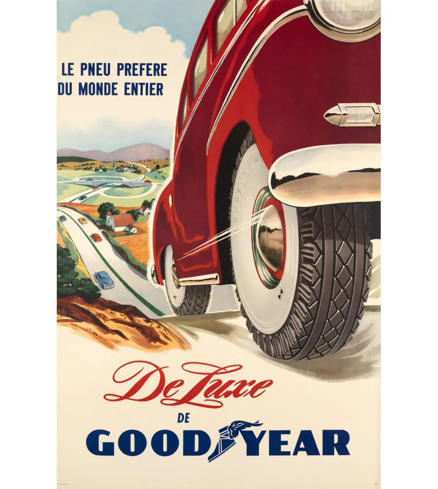Plaque Métal Vintage Goodyear "Pneus Deluxe" – 30x20 cm Plaque Métal Vintage Goodyear "Pneus Deluxe" – 30x20 cm