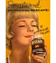 Sensational Old Pub Style Plate Nescafe with Pin Up Painted Tole Instant Coffee